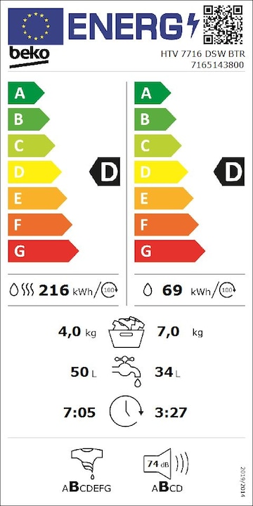 Energie-Label Beko HTV 7716 DSW BTR