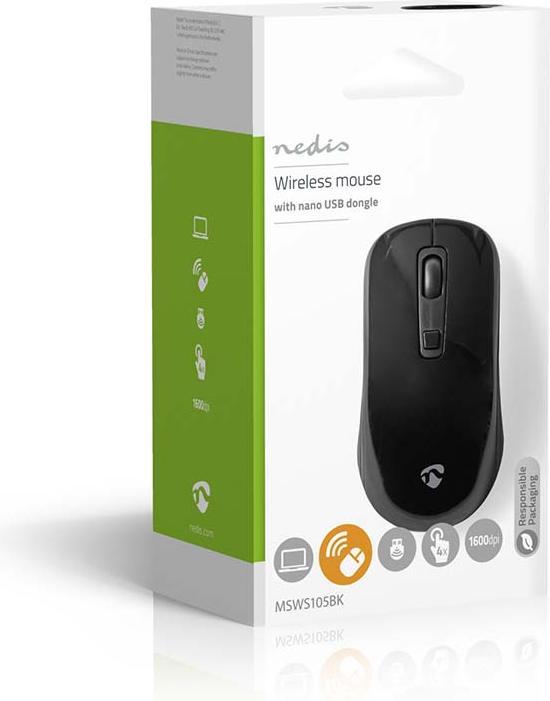Produktbild Nedis Mouse Drahtlos 800 / 1200 / 1600 DPI Einstellbar DPI Anzahl Knöpfe: 4 Beidhändig (Kabellos)
