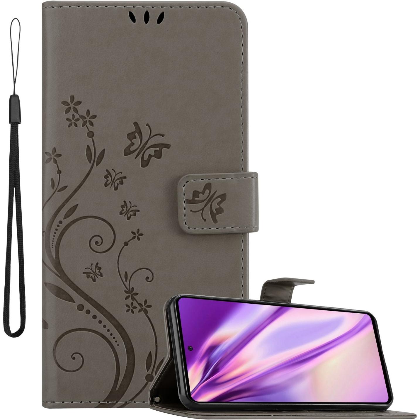 Cadorabo Flower Book Hülle für Samsung Galaxy A73 5G (Samsung Galaxy A73 5G), Smartphone Hülle, Grau