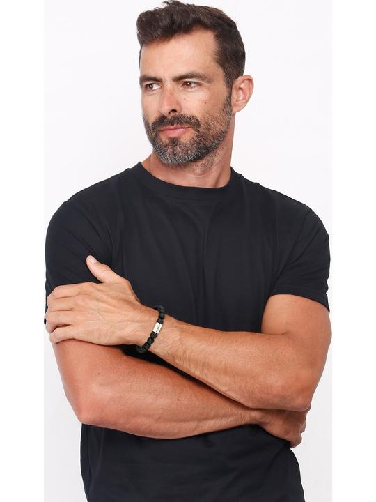 Produktbild Kuzzoi Armband Herren Lava Edelstein Bead Rechteck 925 Silber (19 cm, 925er Sterling Silber, Lava, Plastik)