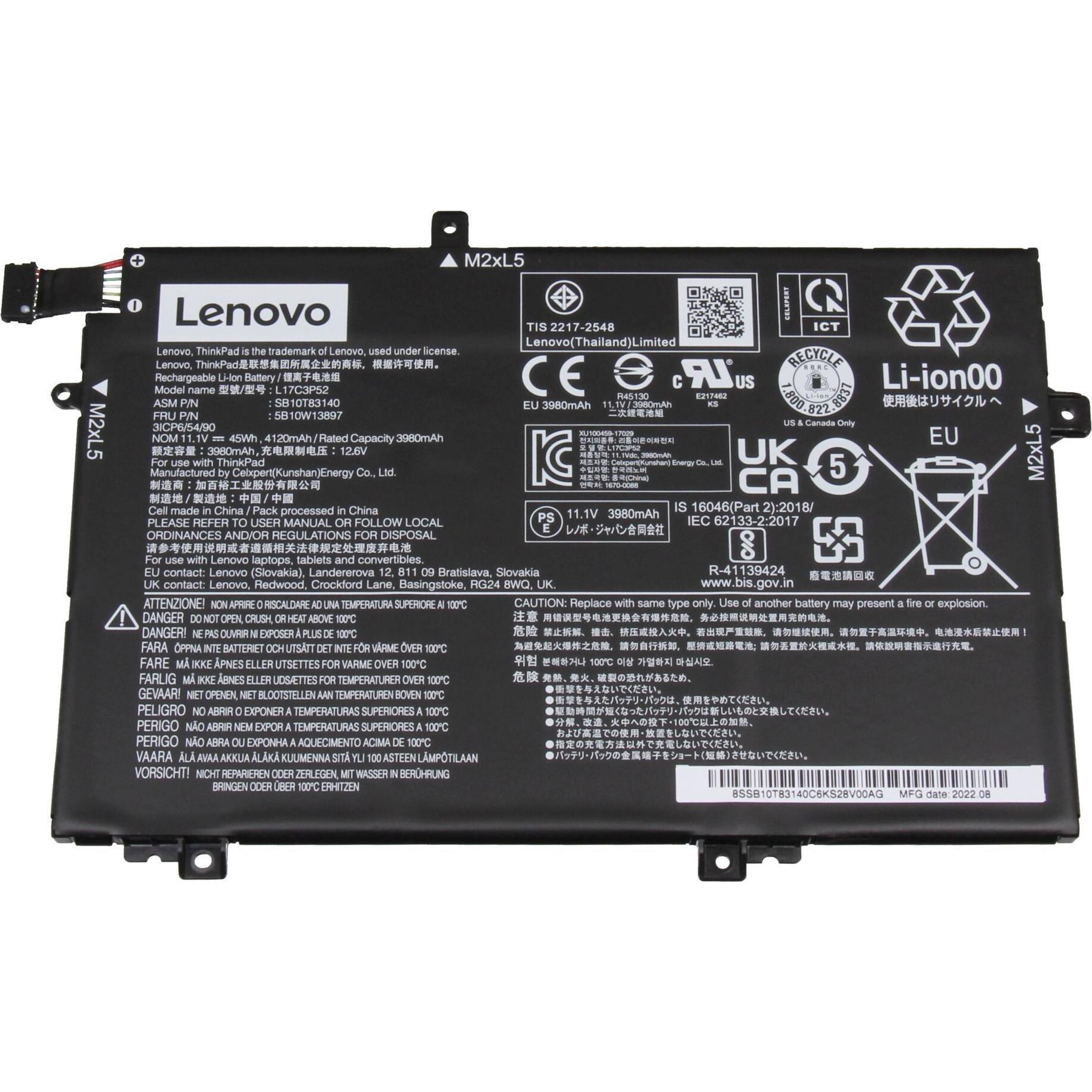 Lenovo 01AV464 (3 Zellen, 4050 mAh), Notebook Akku