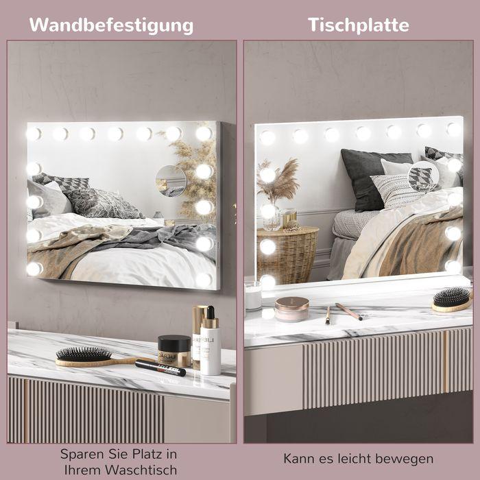 Actual product image Swisshandel24 LED-Kosmetikspiegel, 3 Lichtmodi, dimmbar, Touch-Steuerung, USB, 58x48cm, Weiss (58 x 48 cm)