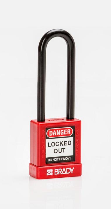 Produktbild Brady Hochsicherheitsschloss, Aluminiumschloss mit Nylonschutz, mit Stahlbügel, Rot, 75mm Bügelhöh