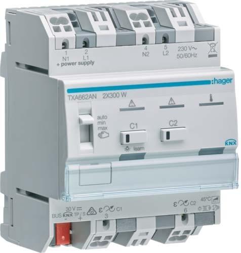 Image du produit Hager Acteur variateur universel double TXA662AN KNX easy 2x300W ESL/LED combinable (Actionneur de variateur)