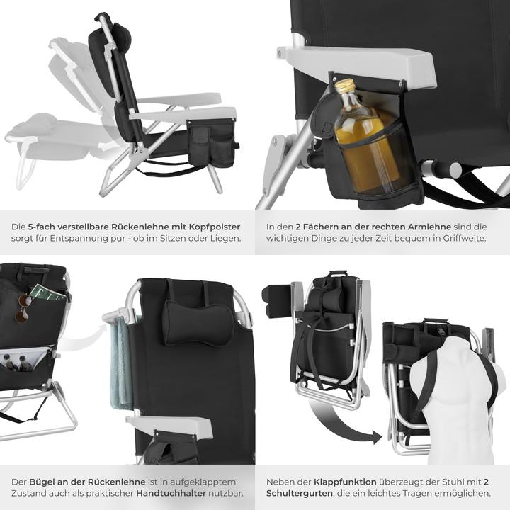 Actual product image tectake Beach chair Coral, foldable with backpack function