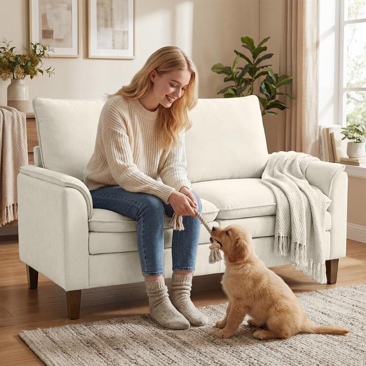 Produktbild Homcom Zweisitzer Sofa Chenille (100 % Polyester) Cremeweiss (2-Sitzer)