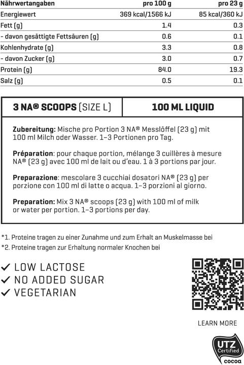 Nährwerte und Zutaten Nutriathletic Whey Protein Isolate (Schweizer Schokolade, 1 Stk., 800 g)