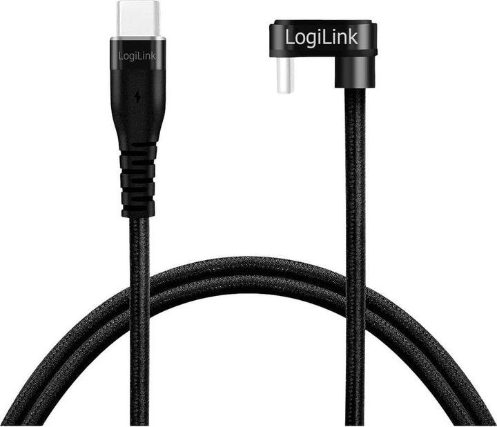 Actual product image LogiLink USB 2.0 Type-C cable, C/M 180° to USB-C/M, aluminium, black, 1 m (1 m, USB 2.0, 60 W)