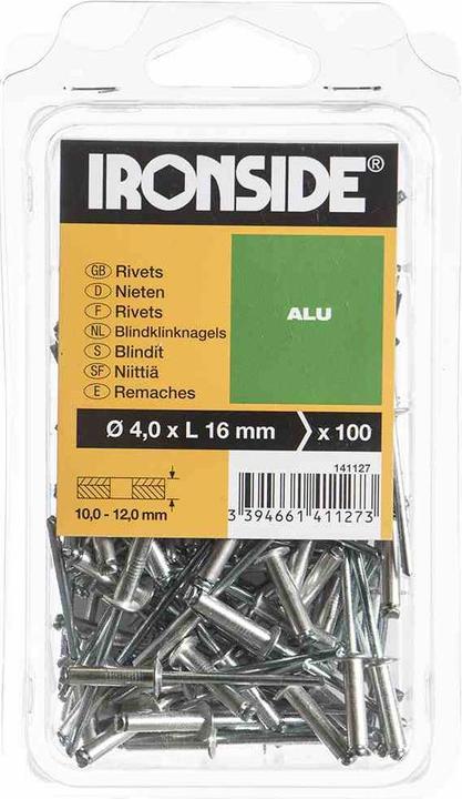 Ironside Blindnieten 4,0 x 16 mm Aluminium, Verpackungsinhalt: 100 Stück