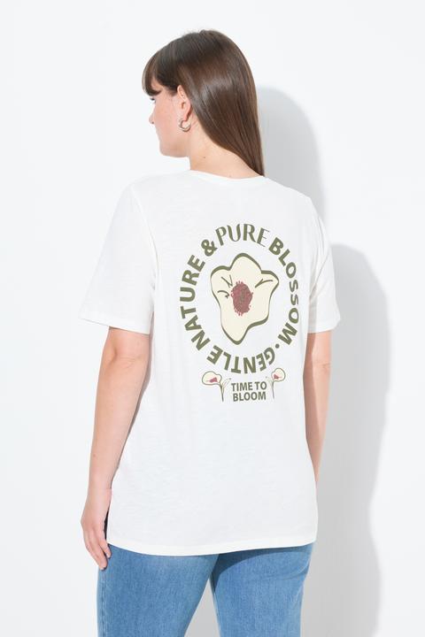 Image du produit Ulla Popken T-shirt en coton bio, motif fleur devant et derrière, décolleté en V et manches courtes (56)