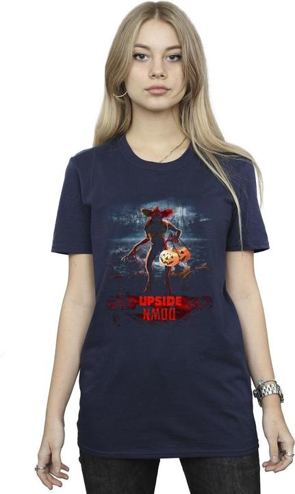 Actual product image Netflix Womens/Ladies Stranger Things Pumpkin Upside Down Cotton Boyfriend T-Shirt (3XL)