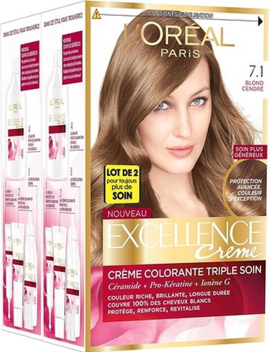 Produktbild L'Oréal Paris L'Oreal Excellence Creme Permanent Hair Dye Cream 7.1 Ash Blonde (7.1 Ash Blonde)