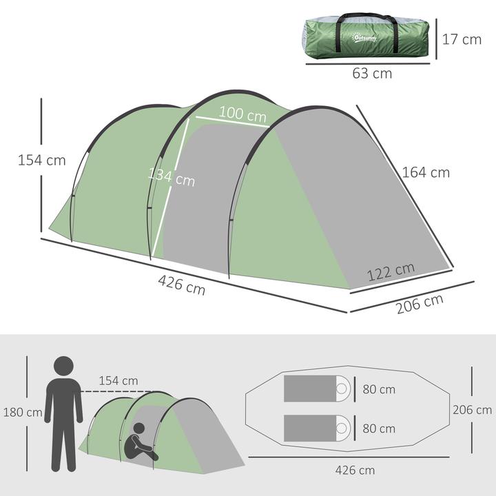 Image du produit Outsunny Tente de camping pour 3-4 personnes (Tente tunnel, 6 kg, 3 personnes)