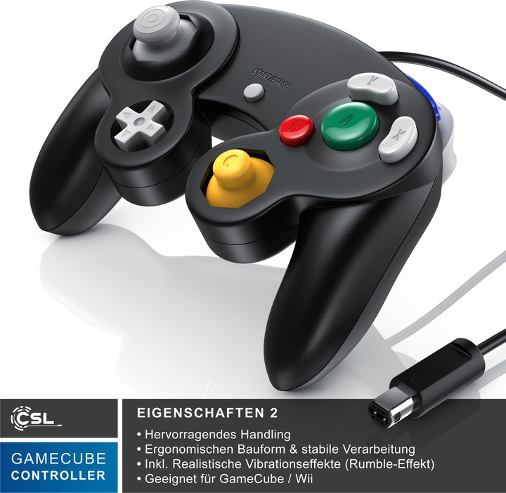 Produktbild CSL Nintendo Controller, Gamepad für Nintendo GameCube / Wii Vibrationseffekte / ergonomisch