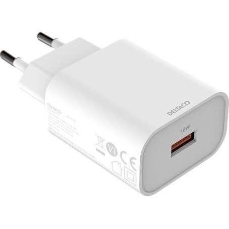 Deltaco USB-AC182 mobile device charger White Indoor (18 W), USB Ladegerät, Weiss