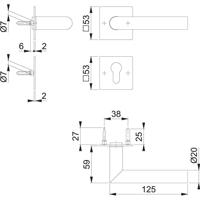 Thumbnail - Hoppe, Türgriff + Fenstergriff, Rosettengrt.Ams.E1400Z/848N/848NS VA F9714M Gehrung PZ DIN L/R (Türgarnitur)