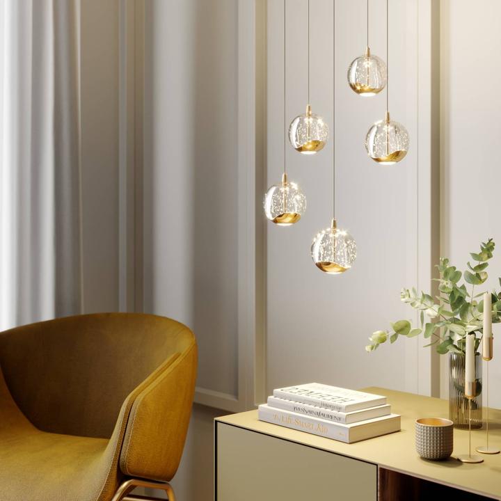 Actual product image Lucande Hayley 5 pendant light Clear/Gold (2066 lm)