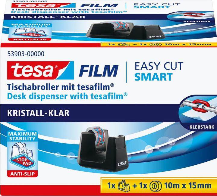 Produktbild tesa EASY CUT SMART Klebebandabroller für Tische, mit Anti-Rutsch-Technologie, inkl. 1 Rolle tesafilm