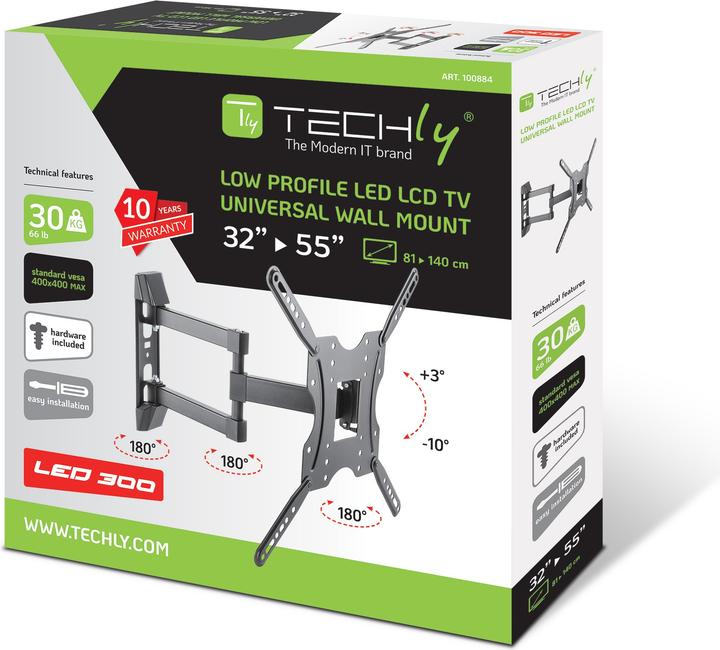 Produktbild Techly Klammer für LCD-Display - Schwarz - Bildschirmgrösse: 81.3-139.7 cm (32"-55") (Wand, 30 kg, 32" - 55")