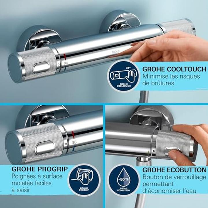 Actual product image Grohe Precision Feel QuickFix Thermostat-Duscharmatur und Vitalio Start 110 Brausestangenset, Länge 600mm