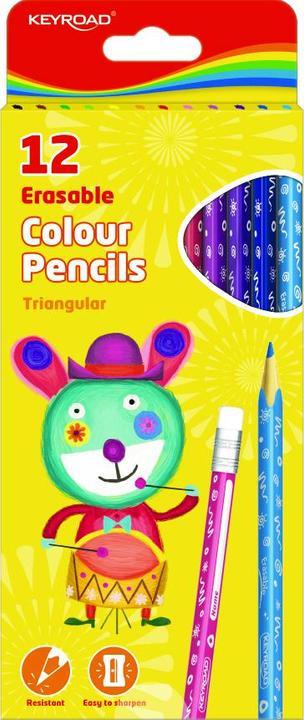 Actual product image Keyroad Pencils, triangular, with eraser, 12 pcs, mixed colours (12x)