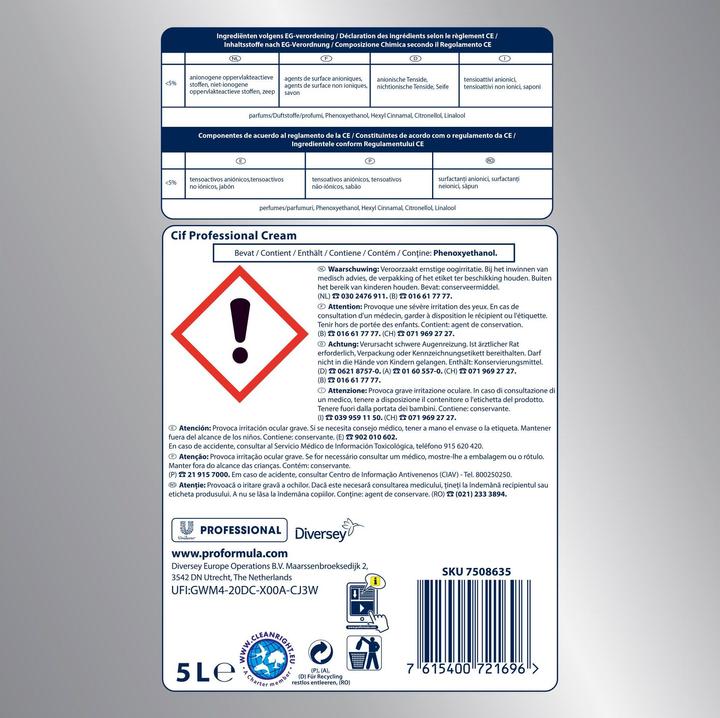 Actual product image Diversey Pro Formula r Cif Professional Cream 5 l