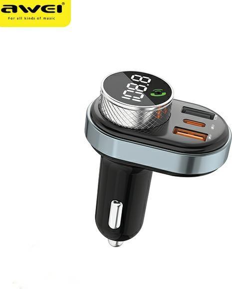 Actual product image Awei zestaw głośnomówiący C-843 z transmiterem FM, Bluetooth 5.0, MP3, 1xUSB+1xUSB-C czarny/black