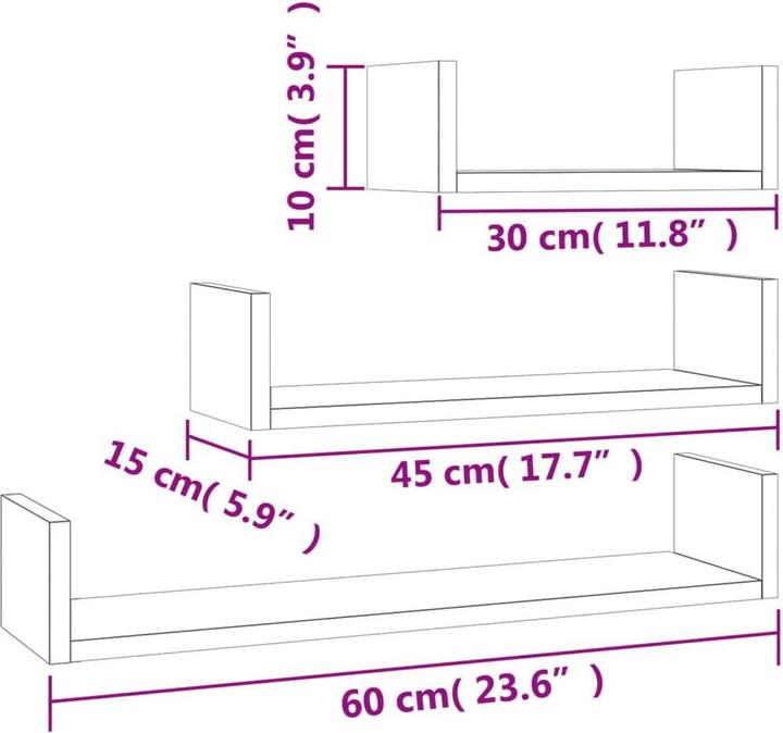 Produktbild VidaXL Venyamin (60 x 15 x 10 cm, 45 x 15 x 10 cm, 30 x 15 x 10 cm)