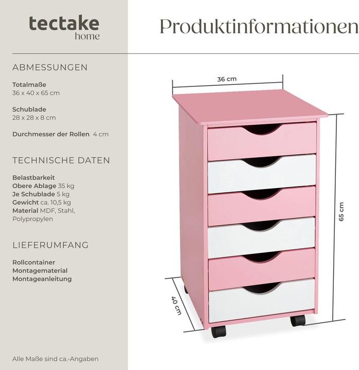 Produktbild tectake Rollcontainer (36 x 40 x 65 cm)