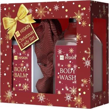 Actual product image Hiskin Christmas Lady Set Body Balm 200ml Shower Gel 200ml Burgundy Washcloth (Body care set)