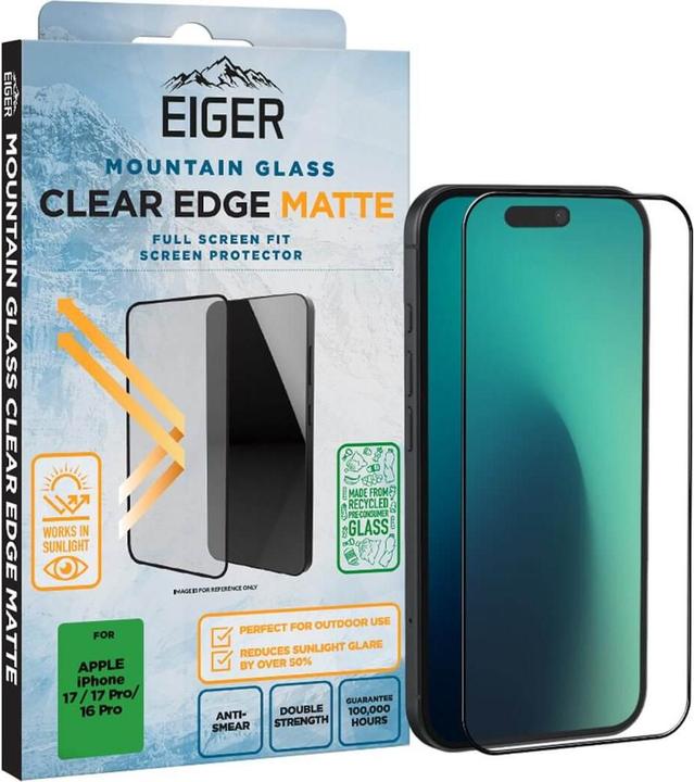 Eiger Mountain Glass Clear Edge Matte (Apple iPhone 16 Pro, Apple iPhone 17, Apple iPhone 17 Pro)