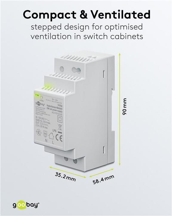 Image du produit Goobay Hutschienen-Netzteil DIN-Rail 12 V DC, 2,5 A, 30 W