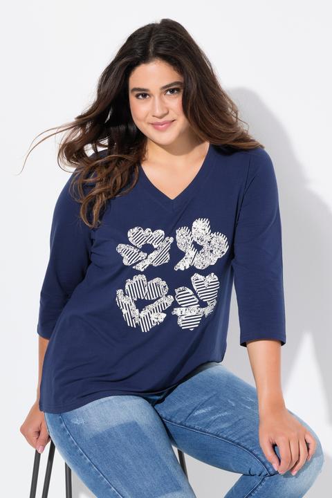Immagine prodotto Ulla Popken Maglia classica con fiori, scollo a V e maniche a 3/4 (58)