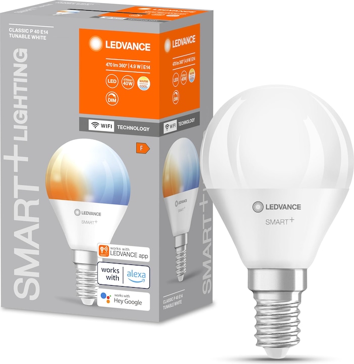 Produktbild Ledvance Smart+ Wifi Mini Bulb (E14, 4.90 W, 470 lm, 1 x, F)
