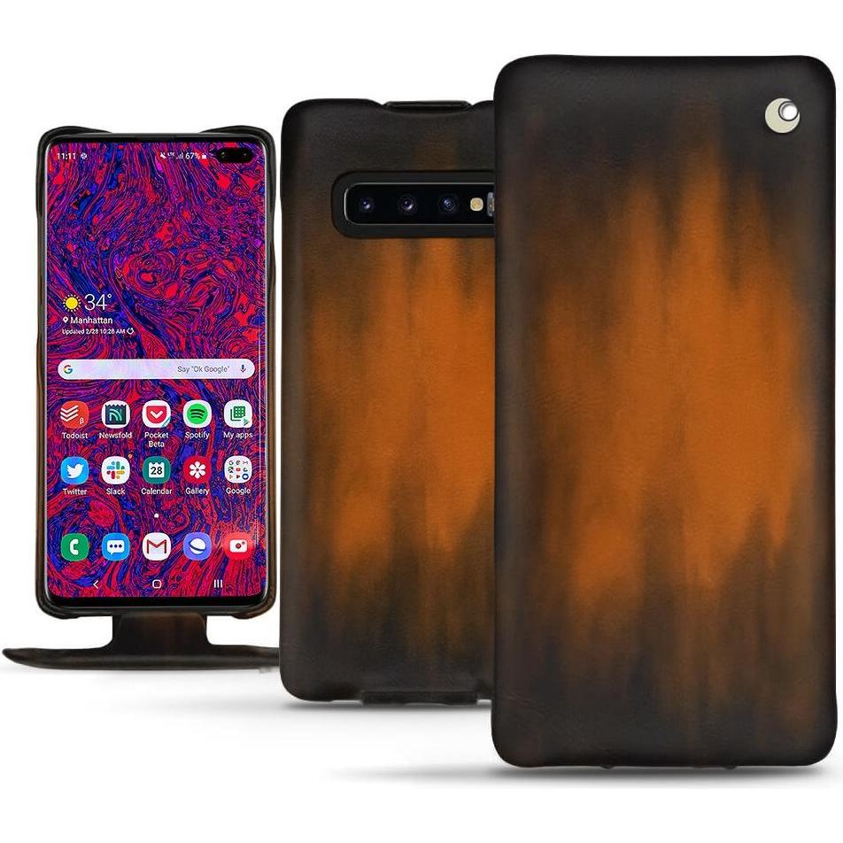 Noreve Lederschutzhülle vertikal (Samsung Galaxy S10+), Smartphone Hülle, Braun