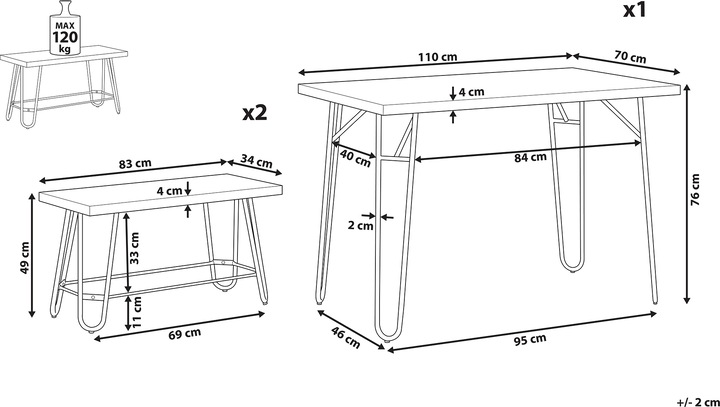 Produktbild Beliani Essgruppe grau Marmor Optik 4-Sitzer 110 x 70 cm KEMPTON (110 x 70 x 76 cm)
