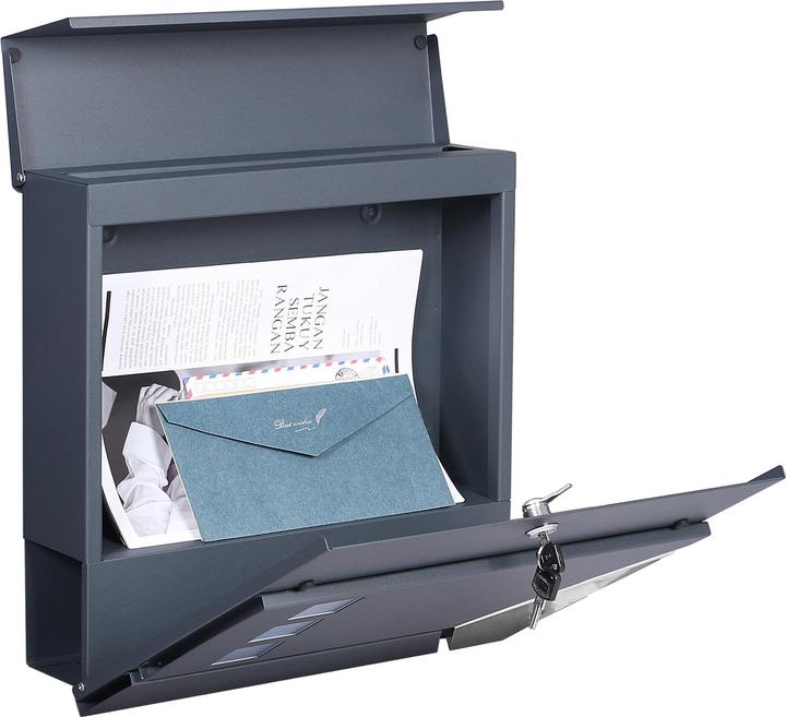 Actual product image Wiltec Letter Box with Newspaper Tube V48 Wall Letter Box Stainless Steel Post Box Anthracite Grey with New