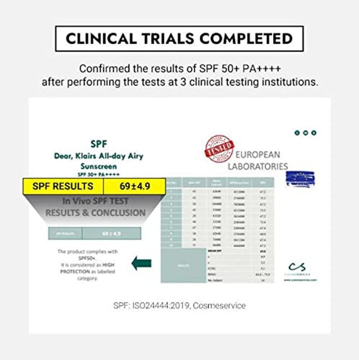 Image du produit Klairs All-day Airy Sunscreen (Crème solaire, SPF 50+, 50 ml)