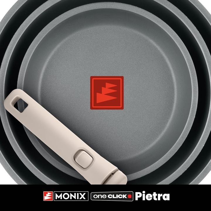 Actual product image Monix One Click Pietra 8-Piece Cookware Set with Removable Handle and Induction Compatibility (Frying pan, Pot, Aluminium)