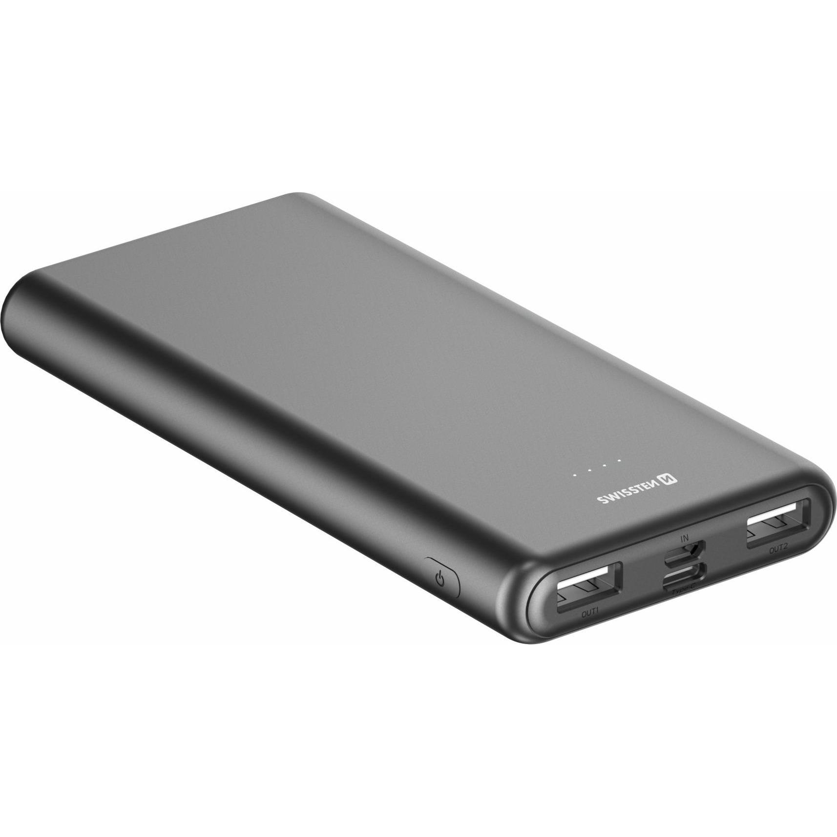 Swissten 10000mAh Worx II Powerbank (10000 mAh, 10.50 W, 37 Wh), Powerbank, Schwarz