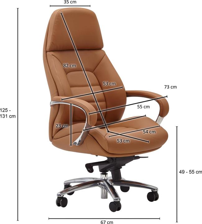 Produktbild FineBuy Bürostuhl Chefsessel Echtleder Caramel Ergonomisch XXL Drehstuhl 120 kg (49 - 55 cm)