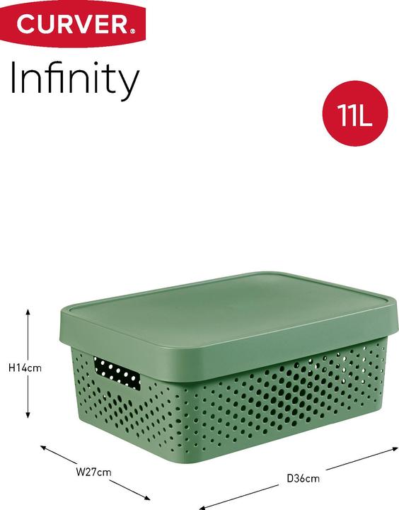 Produktbild Curver INFINITY RECYCLING Boxen mit Punktmuster 2x (11L+17L) und Deckel kiefergrün (50.10 l)