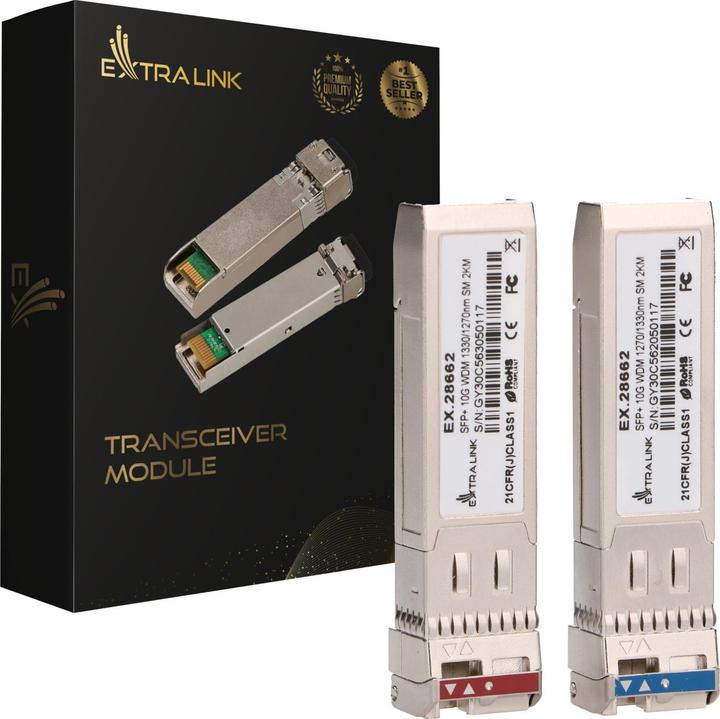Actual product image Extralink SFP+ 10G | SFP+ WDM module | 10 Gbps 1270/1330nm, singlemode, 2km, pair