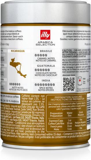 Valeurs nutritives et ingrédients Illy Nicaragua (250 g, Torréfaction foncée)