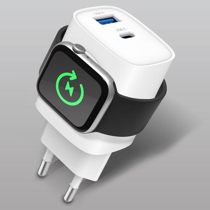 Image du produit Eaxus 3in1 Ladegerät, kabelloser Ladeport kompatibel mit Apple Watch, USB-A & USB-C (22 W)