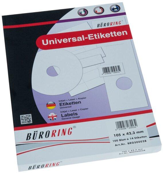 Immagine prodotto Büroring Etiketten, 105 x 42,3 mm, weiss, 1.400 Etiketten, lösungsmittelfrei, Inkjet-, Laserdrucker, Kopierer