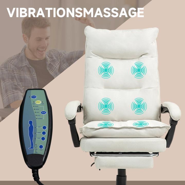Produktbild Vinsetto Bürostuhl mit Massagefunktion Polyester Cremeweiss (58 - 68 cm)