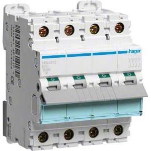 Hager, Schutzschalter, HAG NBN410 Leitungsschutzschalter 4 polig 10kA B-Charakteristik 10A 4 Module