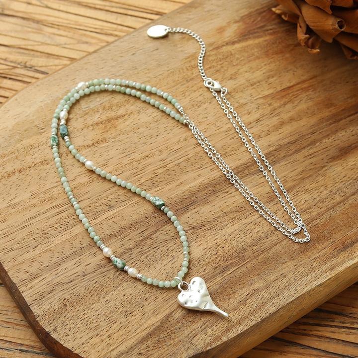 Produktbild Andreani Halskette mit kleinem Herzanhänger aus echter natürlicher Jade (silberfarbig) (Natürliche Jade)