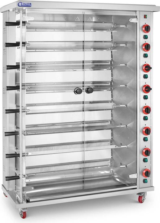 Produktbild Royal Catering Gas-Hähnchengrill 8 Spiesse mit Beleuchtung und Rädern 8 x 5 kW Edelstahl